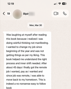 WhatsApp message from Bipin, a reader of the book